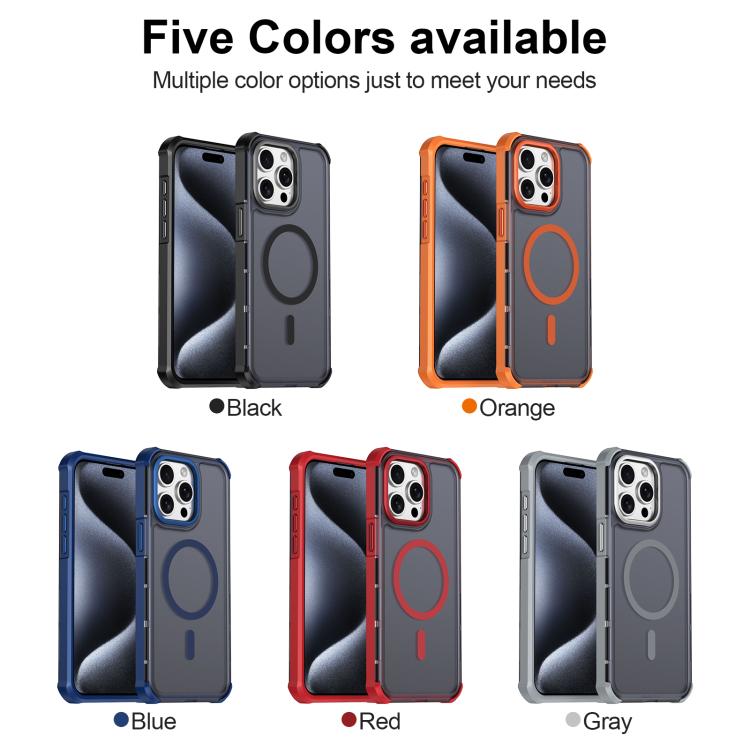 For iPhone 15 Pro Max Skin Feel Semi-transparent Frosted Magnetic Four-Corner Shockproof Phone Case