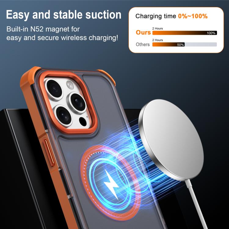 For iPhone 15 Pro Max Skin Feel Semi-transparent Frosted Magnetic Four-Corner Shockproof Phone Case