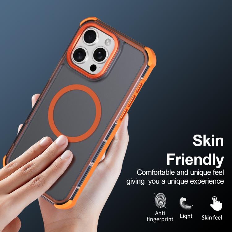 For iPhone 15 Pro Max Skin Feel Semi-transparent Frosted Magnetic Four-Corner Shockproof Phone Case