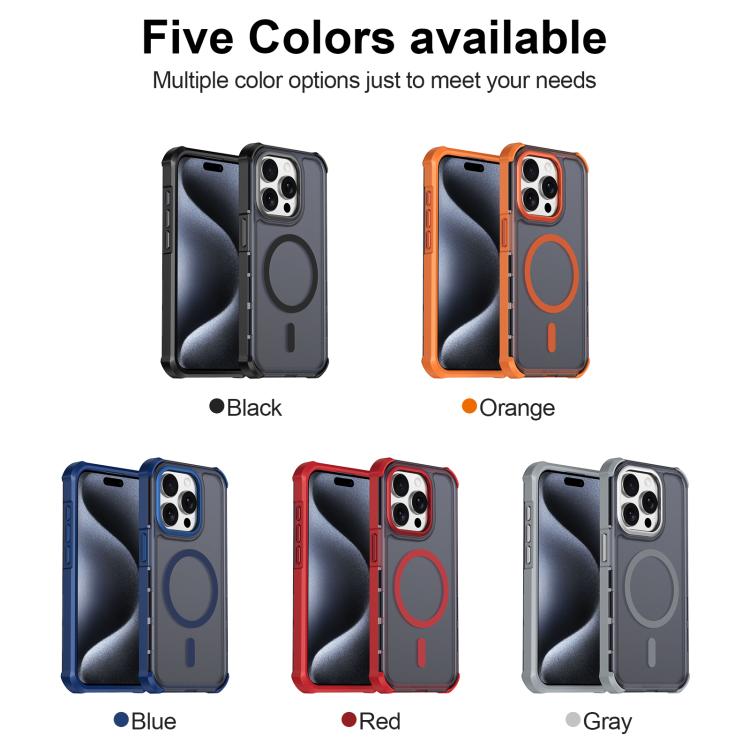 For iPhone 15 Pro Skin Feel Semi-transparent Frosted Magnetic Four-Corner Shockproof Phone Case
