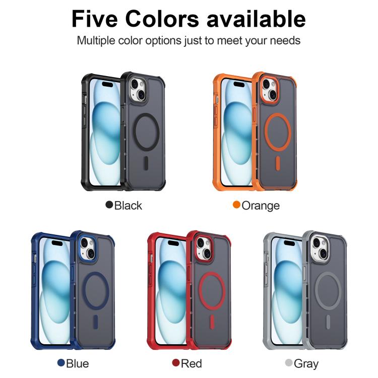 For iPhone 15 Skin Feel Semi-transparent Frosted Magnetic Four-Corner Shockproof Phone Case