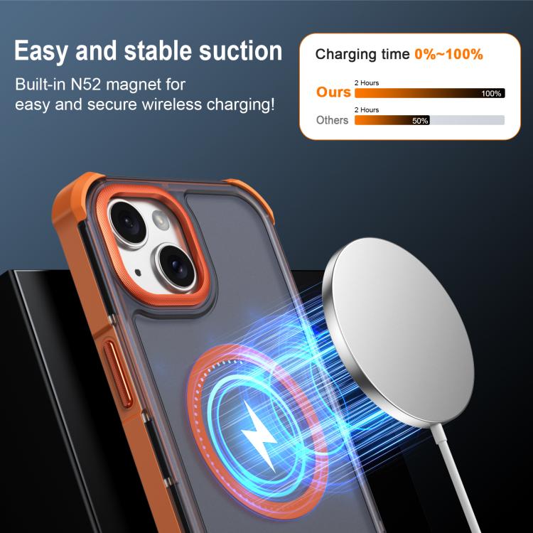 For iPhone 15 Skin Feel Semi-transparent Frosted Magnetic Four-Corner Shockproof Phone Case
