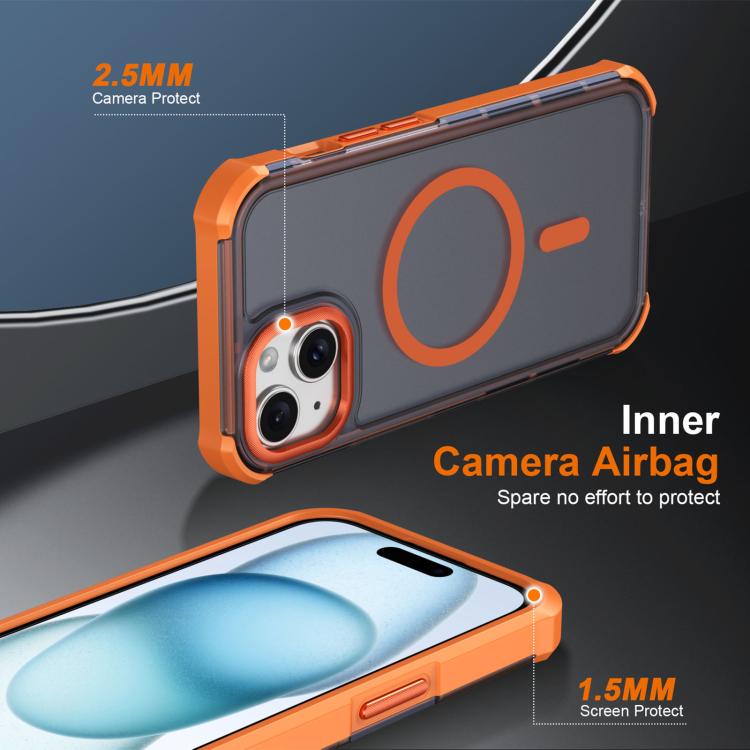 For iPhone 15 Skin Feel Semi-transparent Frosted Magnetic Four-Corner Shockproof Phone Case