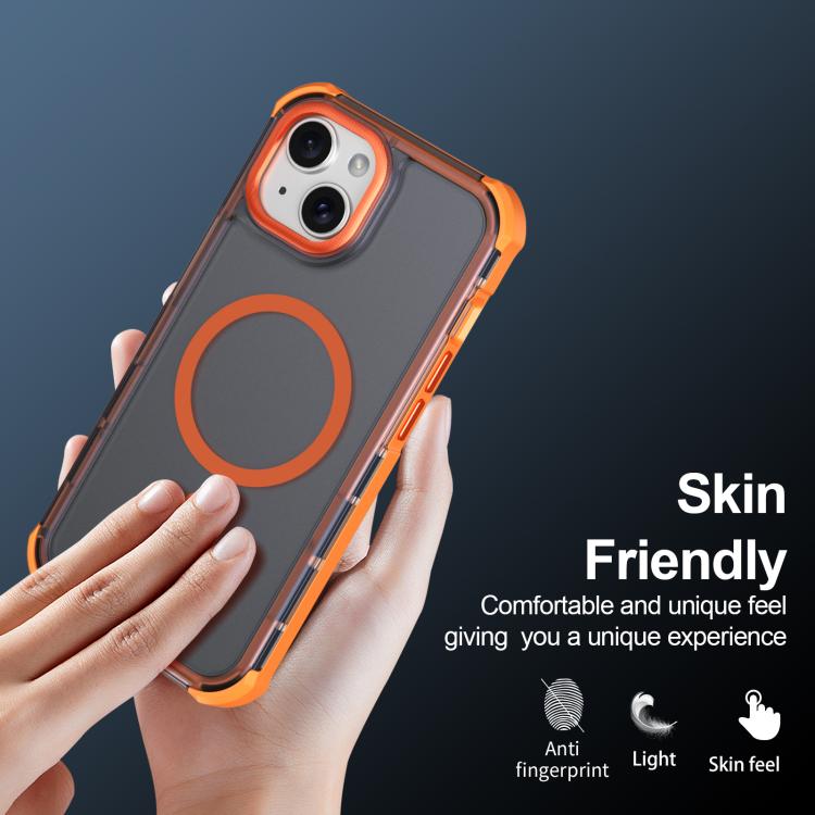 For iPhone 15 Skin Feel Semi-transparent Frosted Magnetic Four-Corner Shockproof Phone Case