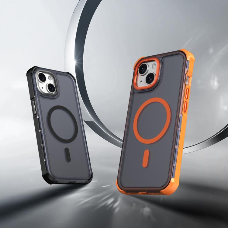 For iPhone 14 Skin Feel Semi-transparent Frosted Magnetic Four-Corner Shockproof Phone Case