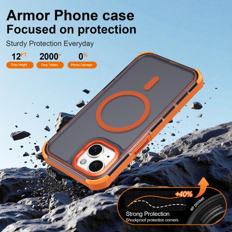 For iPhone 14 Skin Feel Semi-transparent Frosted Magnetic Four-Corner Shockproof Phone Case