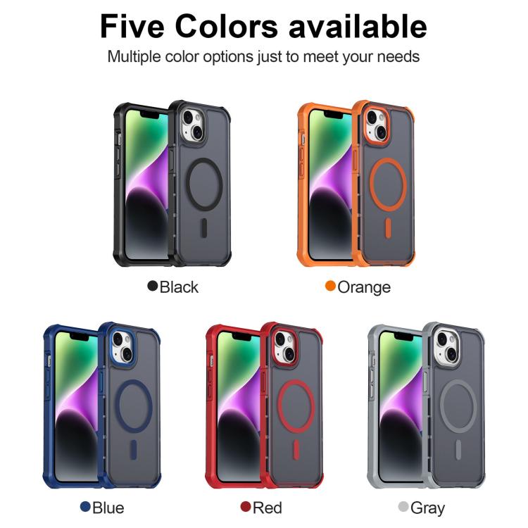 For iPhone 14 Skin Feel Semi-transparent Frosted Magnetic Four-Corner Shockproof Phone Case