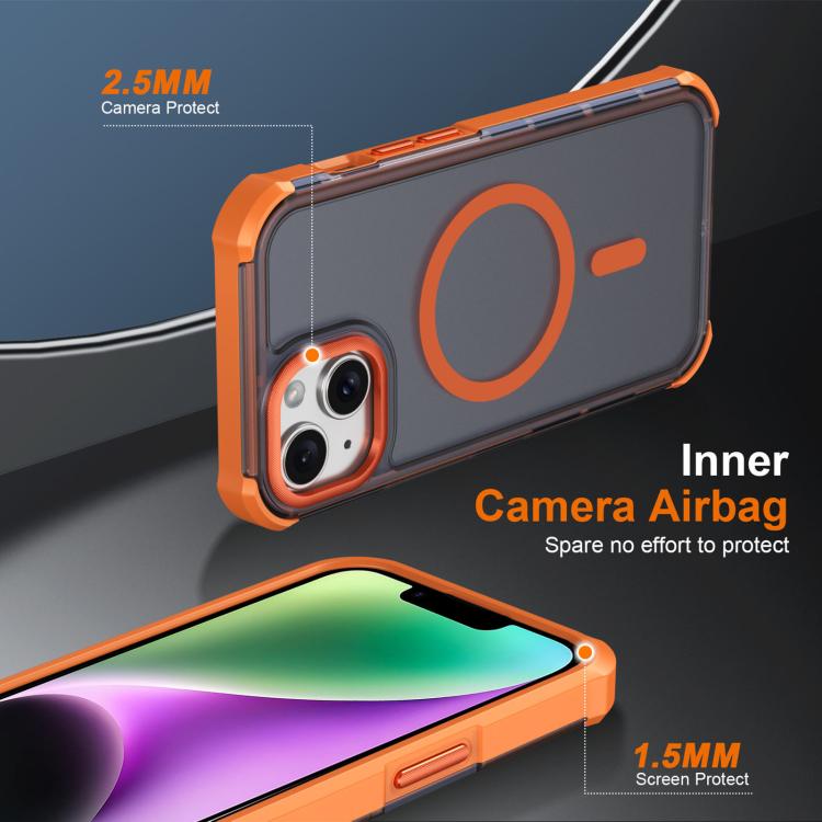 For iPhone 14 Skin Feel Semi-transparent Frosted Magnetic Four-Corner Shockproof Phone Case