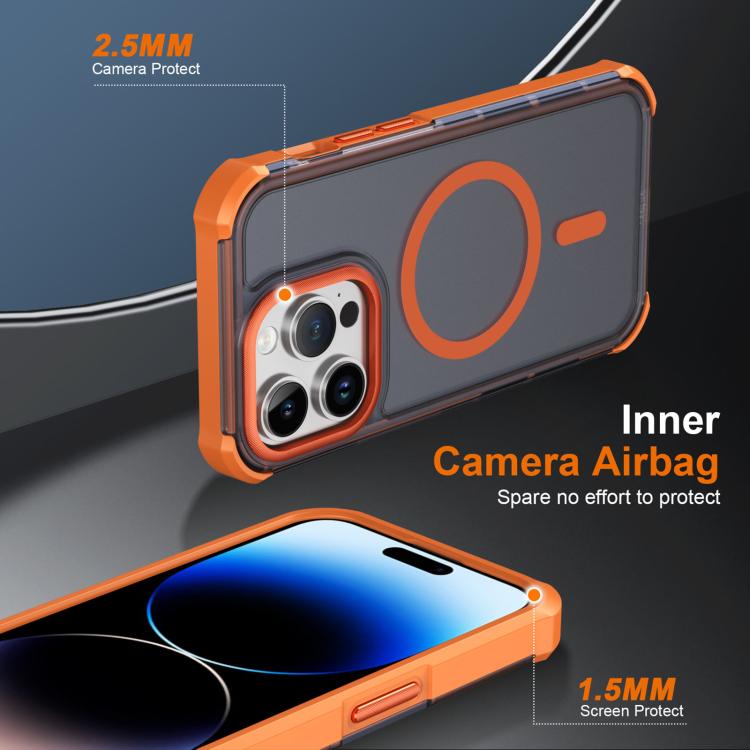 For iPhone 14 Pro Skin Feel Semi-transparent Frosted Magnetic Four-Corner Shockproof Phone Case