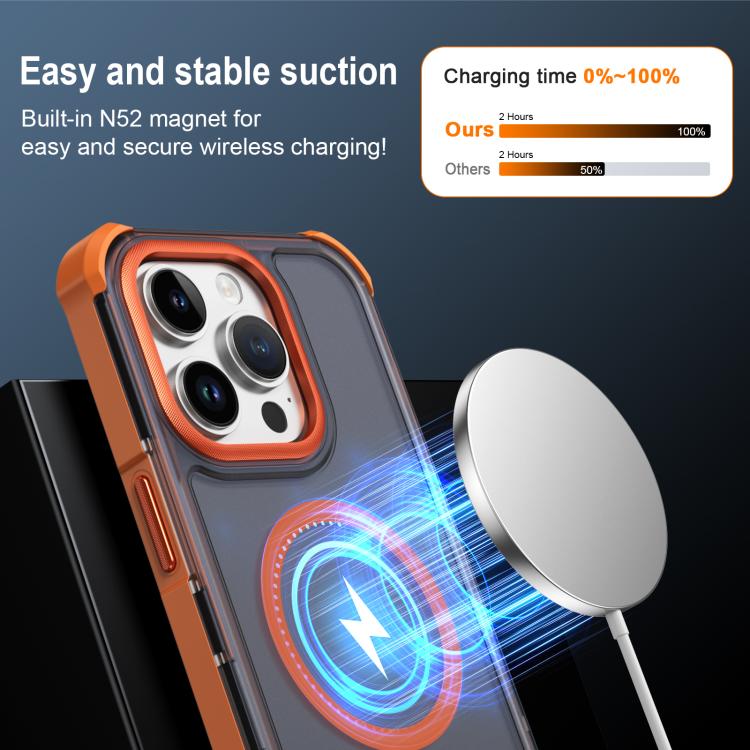 For iPhone 14 Pro Skin Feel Semi-transparent Frosted Magnetic Four-Corner Shockproof Phone Case