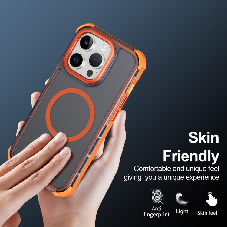 For iPhone 14 Pro Skin Feel Semi-transparent Frosted Magnetic Four-Corner Shockproof Phone Case