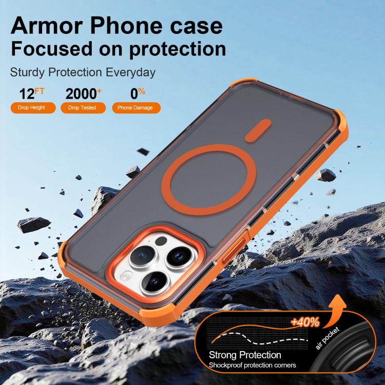 For iPhone 14 Pro Max Skin Feel Semi-transparent Frosted Magnetic Four-Corner Shockproof Phone Case