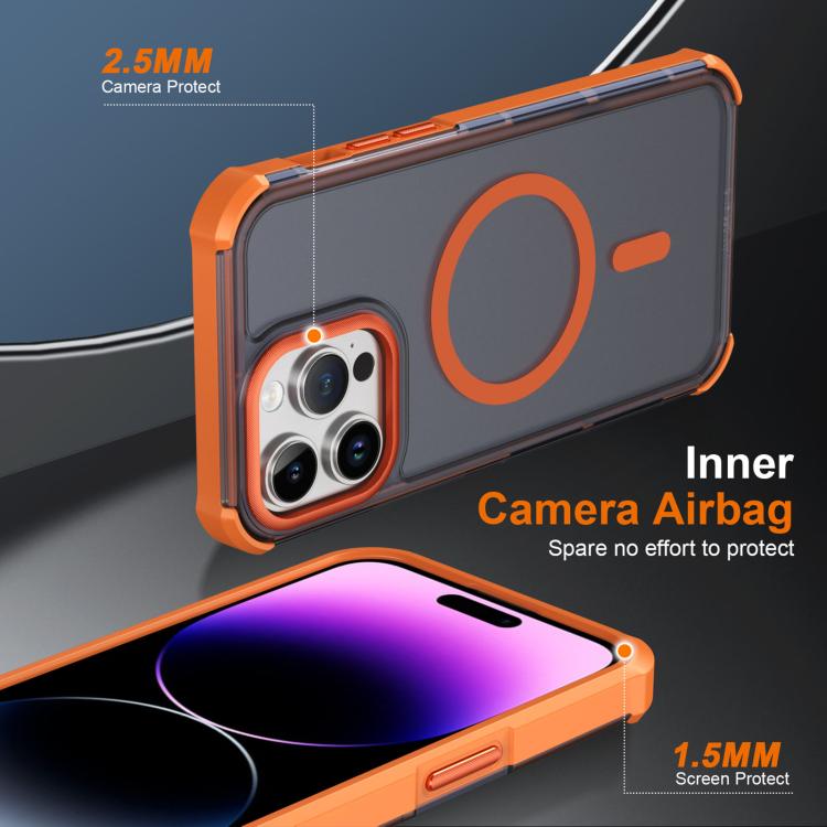 For iPhone 14 Pro Max Skin Feel Semi-transparent Frosted Magnetic Four-Corner Shockproof Phone Case