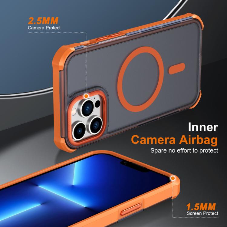 For iPhone 13 Pro Max Skin Feel Semi-transparent Frosted Magnetic Four-Corner Shockproof Phone Case