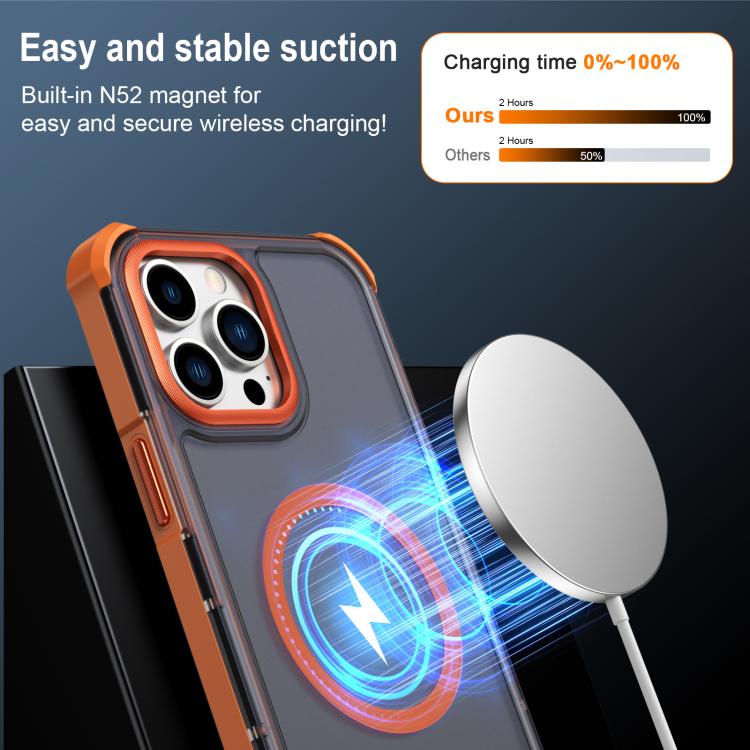 For iPhone 13 Pro Max Skin Feel Semi-transparent Frosted Magnetic Four-Corner Shockproof Phone Case