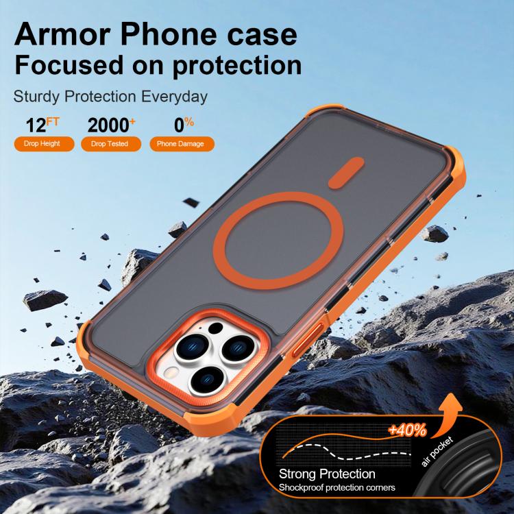 For iPhone 13 Pro Max Skin Feel Semi-transparent Frosted Magnetic Four-Corner Shockproof Phone Case