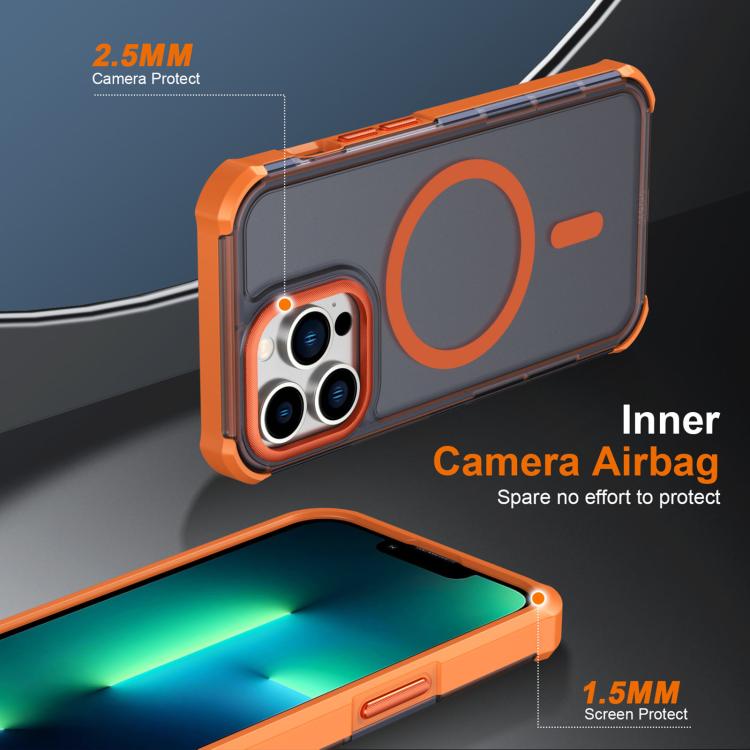 For iPhone 13 Pro Skin Feel Semi-transparent Frosted Magnetic Four-Corner Shockproof Phone Case
