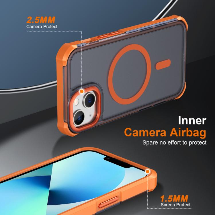 For iPhone 13 Skin Feel Semi-transparent Frosted Magnetic Four-Corner Shockproof Phone Case