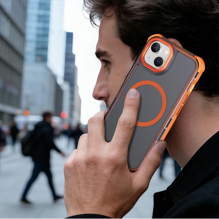 For iPhone 13 Skin Feel Semi-transparent Frosted Magnetic Four-Corner Shockproof Phone Case
