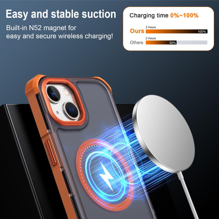 For iPhone 13 Skin Feel Semi-transparent Frosted Magnetic Four-Corner Shockproof Phone Case