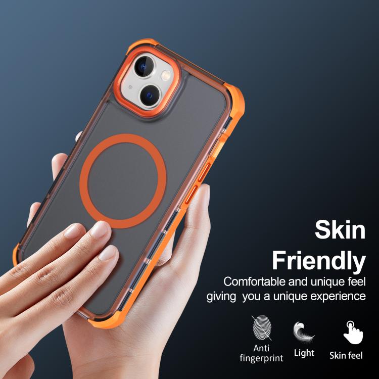 For iPhone 13 Skin Feel Semi-transparent Frosted Magnetic Four-Corner Shockproof Phone Case