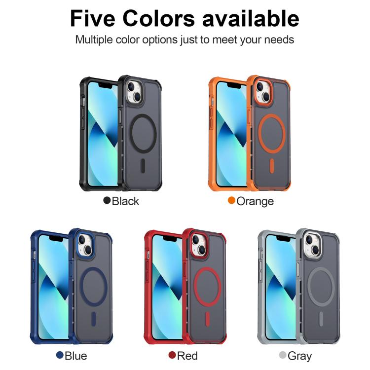 For iPhone 13 Skin Feel Semi-transparent Frosted Magnetic Four-Corner Shockproof Phone Case