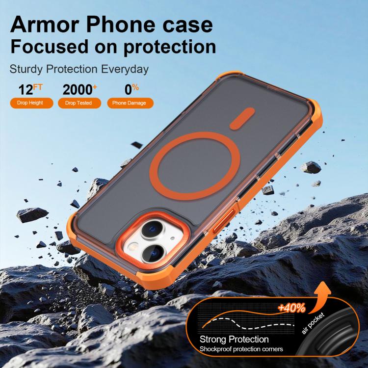 For iPhone 13 Skin Feel Semi-transparent Frosted Magnetic Four-Corner Shockproof Phone Case