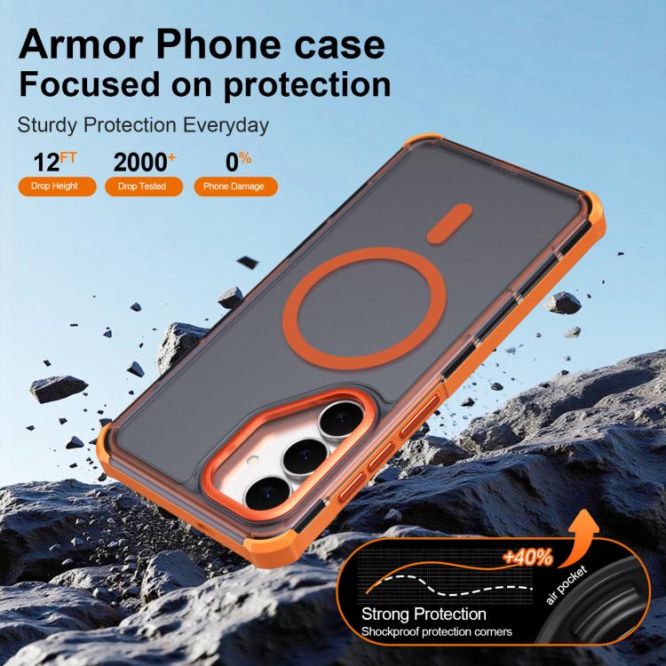 For Samsung Galaxy S25 FE 5G Skin Feel Semi-transparent Frosted Magnetic Four-Corner Shockproof Phone Case