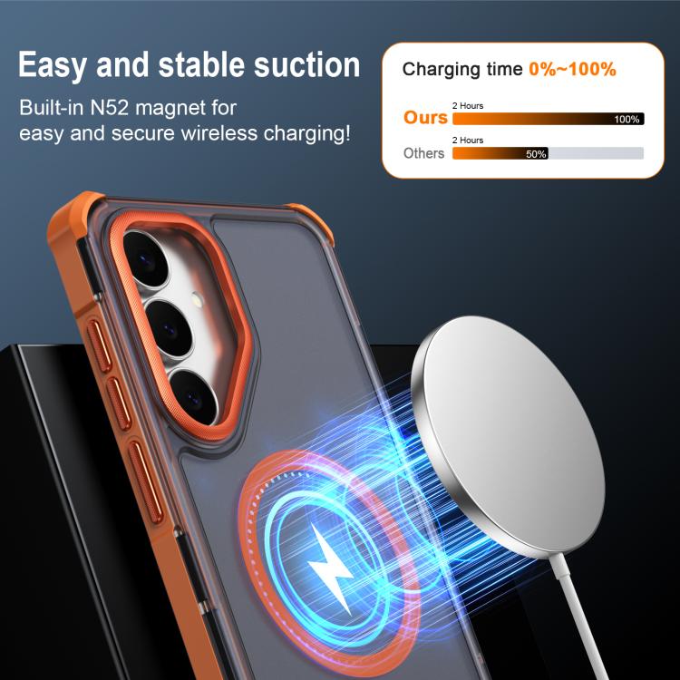 For Samsung Galaxy S25 FE 5G Skin Feel Semi-transparent Frosted Magnetic Four-Corner Shockproof Phone Case