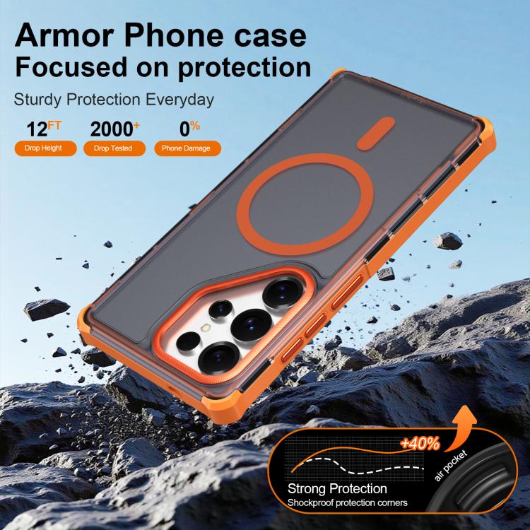For Samsung Galaxy S25 Ultra 5G Skin Feel Semi-transparent Frosted Magnetic Four-Corner Shockproof Phone Case