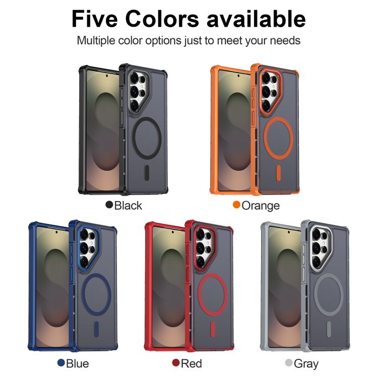 For Samsung Galaxy S25 Ultra 5G Skin Feel Semi-transparent Frosted Magnetic Four-Corner Shockproof Phone Case