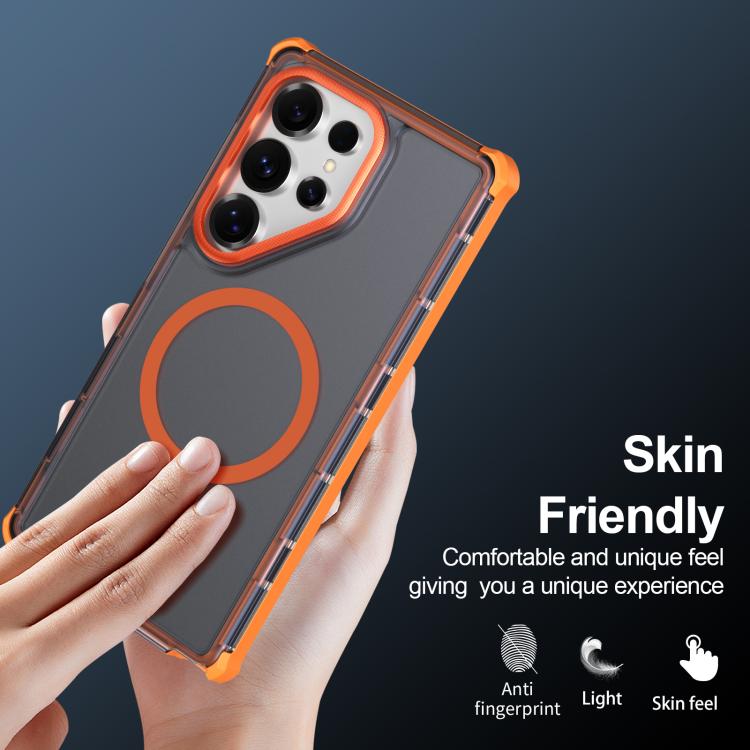 For Samsung Galaxy S25 Ultra 5G Skin Feel Semi-transparent Frosted Magnetic Four-Corner Shockproof Phone Case