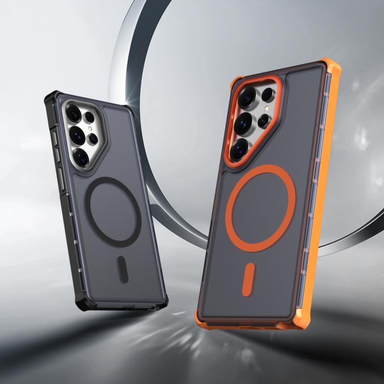 For Samsung Galaxy S25 Ultra 5G Skin Feel Semi-transparent Frosted Magnetic Four-Corner Shockproof Phone Case