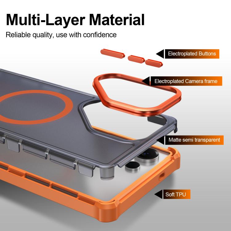 For Samsung Galaxy S25 Ultra 5G Skin Feel Semi-transparent Frosted Magnetic Four-Corner Shockproof Phone Case