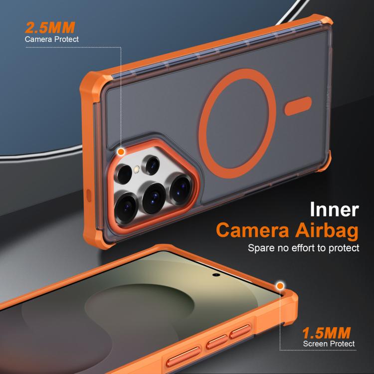 For Samsung Galaxy S25 Ultra 5G Skin Feel Semi-transparent Frosted Magnetic Four-Corner Shockproof Phone Case