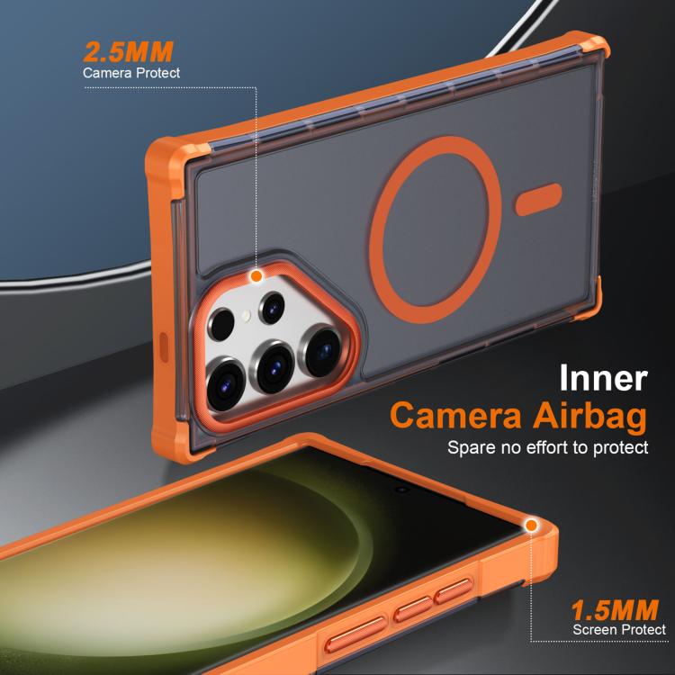 For Samsung Galaxy S23 Ultra 5G Skin Feel Semi-transparent Frosted Magnetic Four-Corner Shockproof Phone Case