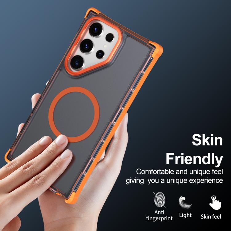 For Samsung Galaxy S23 Ultra 5G Skin Feel Semi-transparent Frosted Magnetic Four-Corner Shockproof Phone Case