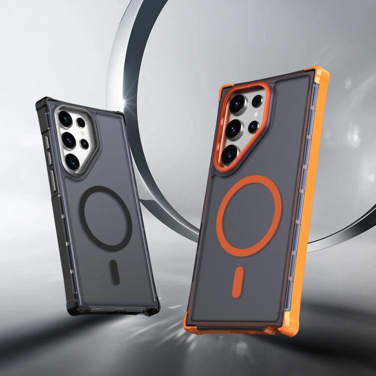 For Samsung Galaxy S23 Ultra 5G Skin Feel Semi-transparent Frosted Magnetic Four-Corner Shockproof Phone Case