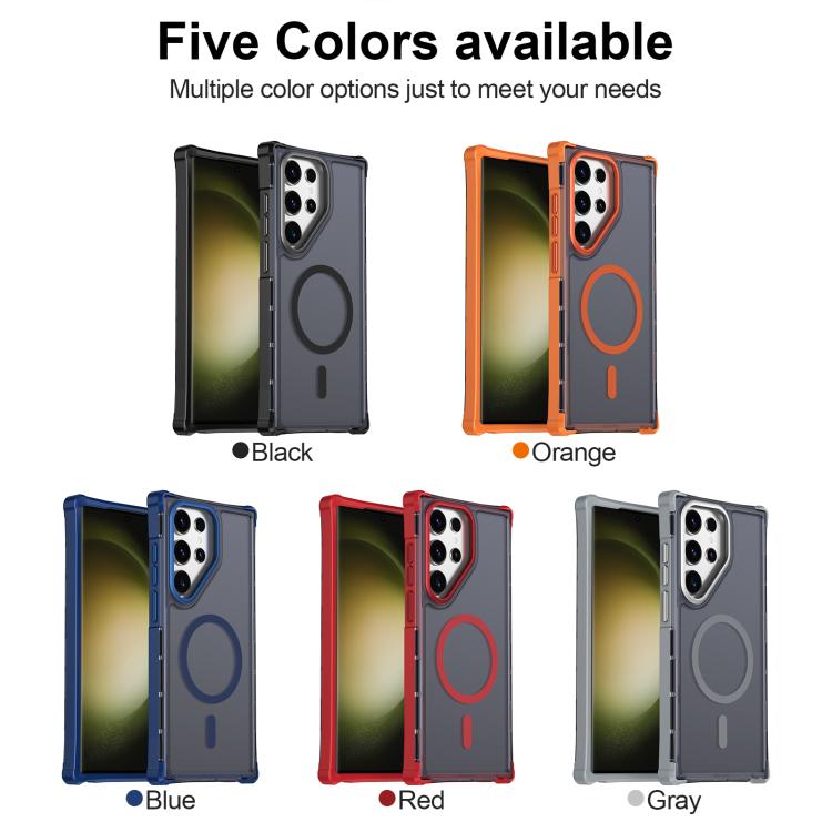 For Samsung Galaxy S23 Ultra 5G Skin Feel Semi-transparent Frosted Magnetic Four-Corner Shockproof Phone Case