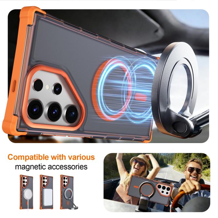 For Samsung Galaxy S23 Ultra 5G Skin Feel Semi-transparent Frosted Magnetic Four-Corner Shockproof Phone Case