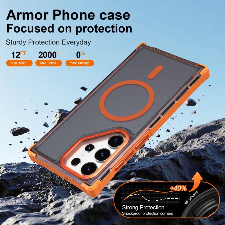 For Samsung Galaxy S23 Ultra 5G Skin Feel Semi-transparent Frosted Magnetic Four-Corner Shockproof Phone Case