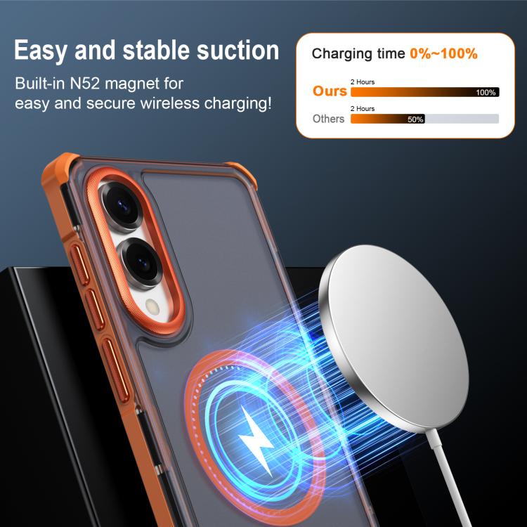 For Samsung Galaxy S25 Edge 5G Skin Feel Semi-transparent Frosted Magnetic Four-Corner Shockproof Phone Case