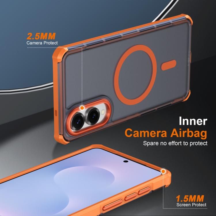For Samsung Galaxy S25 Edge 5G Skin Feel Semi-transparent Frosted Magnetic Four-Corner Shockproof Phone Case