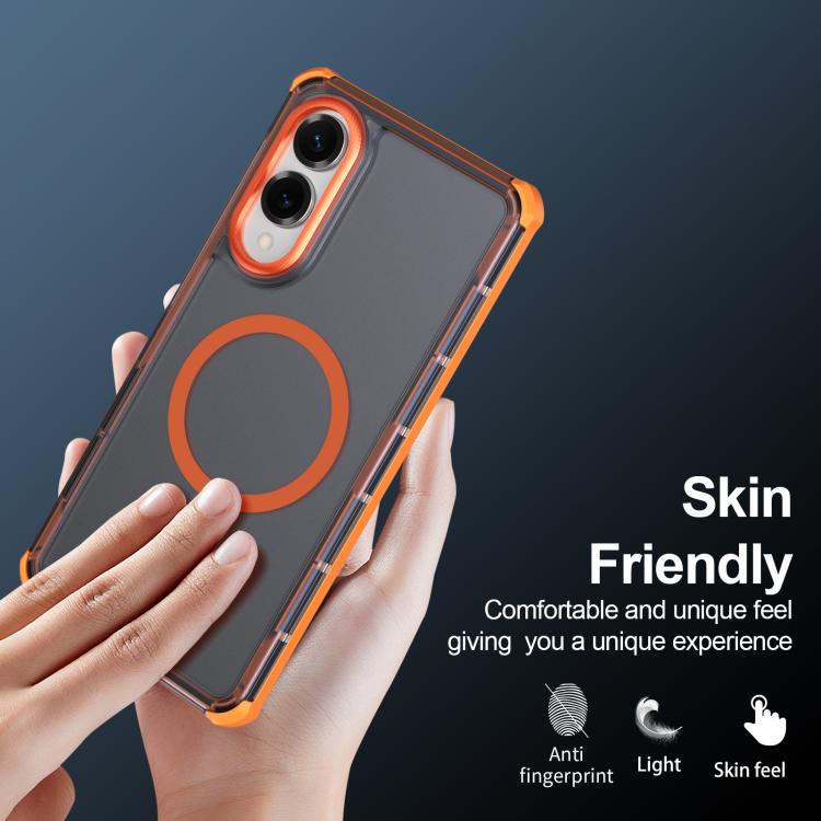 For Samsung Galaxy S25 Edge 5G Skin Feel Semi-transparent Frosted Magnetic Four-Corner Shockproof Phone Case