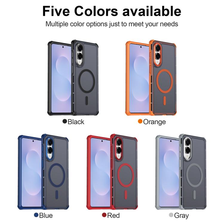 For Samsung Galaxy S25 Edge 5G Skin Feel Semi-transparent Frosted Magnetic Four-Corner Shockproof Phone Case