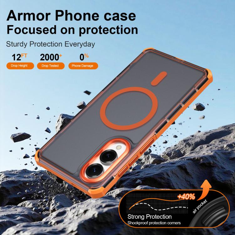 For Samsung Galaxy S25 Edge 5G Skin Feel Semi-transparent Frosted Magnetic Four-Corner Shockproof Phone Case