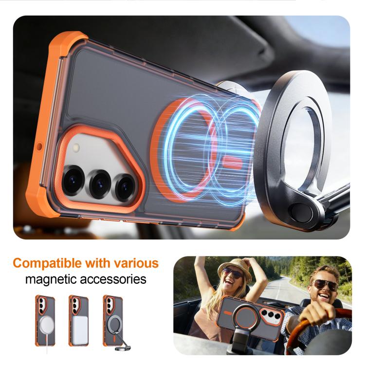 For Samsung Galaxy S25 5G Skin Feel Semi-transparent Frosted Magnetic Four-Corner Shockproof Phone Case