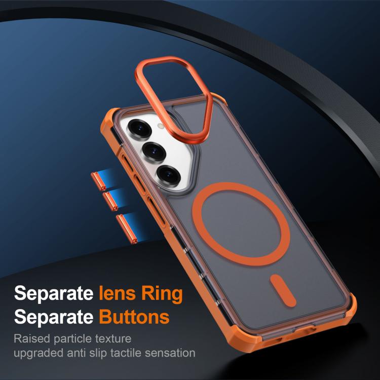 For Samsung Galaxy S25 5G Skin Feel Semi-transparent Frosted Magnetic Four-Corner Shockproof Phone Case