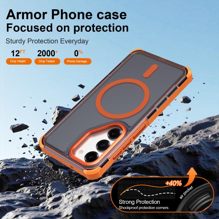 For Samsung Galaxy S25 5G Skin Feel Semi-transparent Frosted Magnetic Four-Corner Shockproof Phone Case