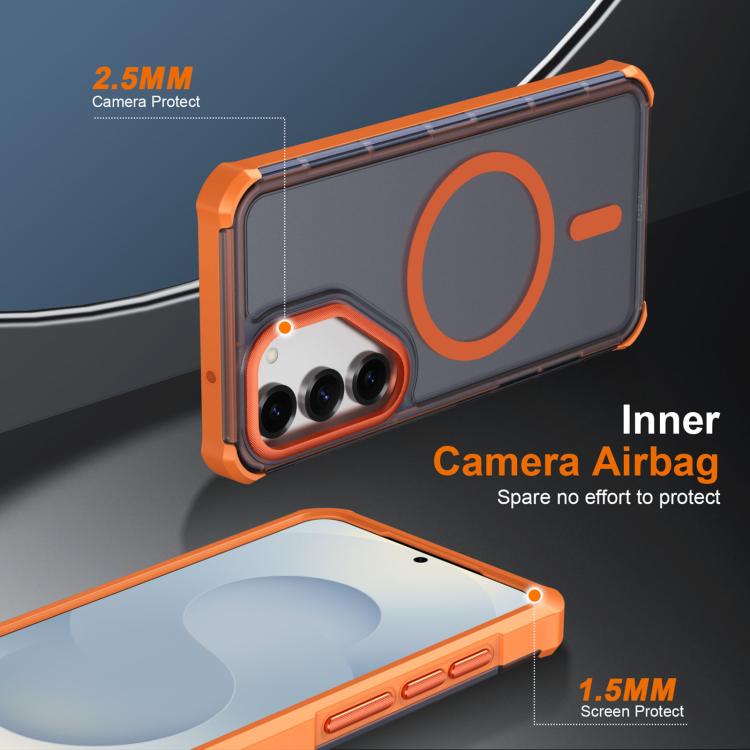 For Samsung Galaxy S25 5G Skin Feel Semi-transparent Frosted Magnetic Four-Corner Shockproof Phone Case